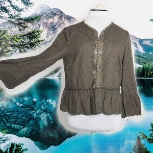 Elie Tahari Goblincore Eyelet Lace Broderie M Cottagecore Mori Kei Peplum Rustic